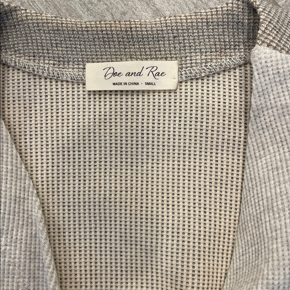 Striped Sleeve Waffle Cardigan Sweater - Picture 2 of 4